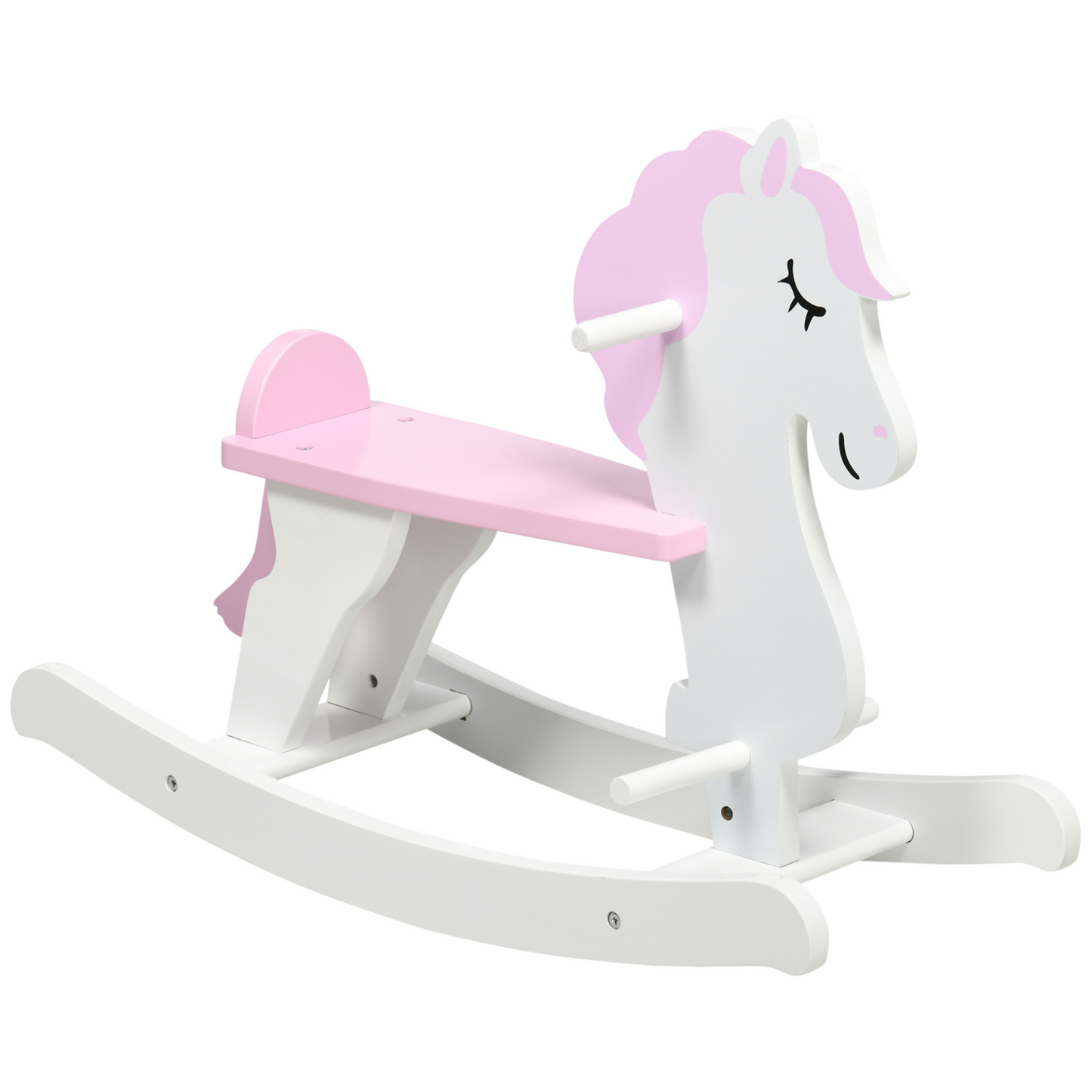 HOMCOM Kids Wooden Rocking Horse, Ride-On Toy w/ Handlebar, Foot Pedal, Traditional Rocking Furniture - Pink - BEYRUN