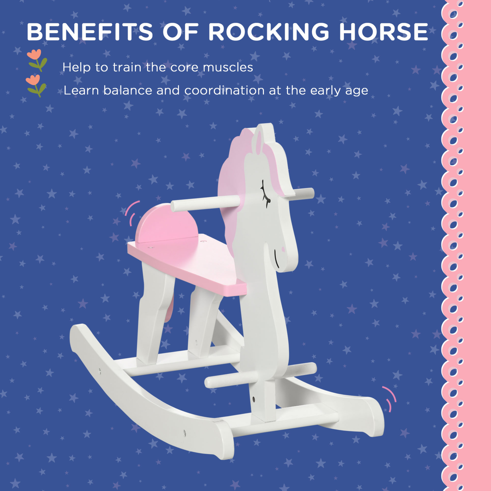 HOMCOM Kids Wooden Rocking Horse, Ride-On Toy w/ Handlebar, Foot Pedal, Traditional Rocking Furniture - Pink - BEYRUN