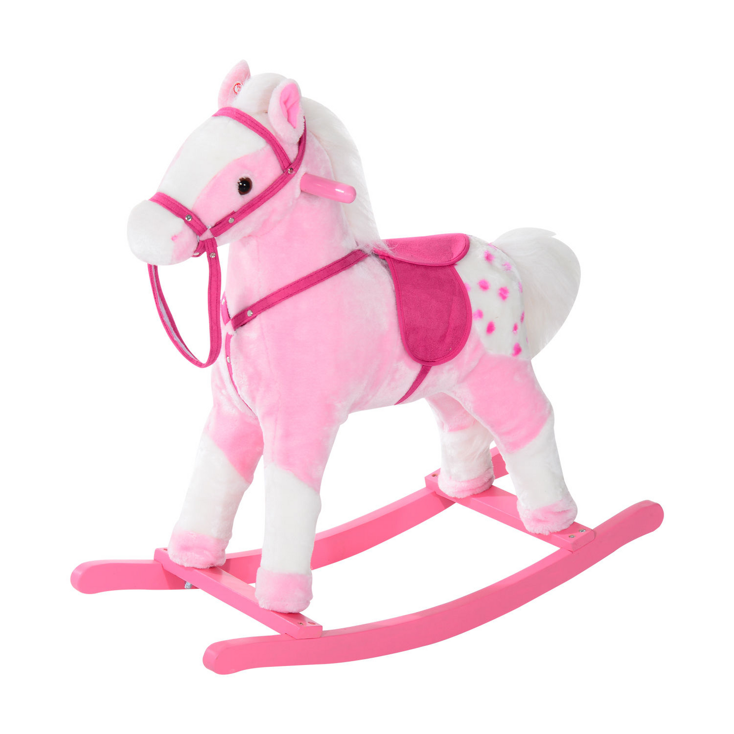 HOMCOM Children Child Kids Plush Rocking Horse with Sound Handle Grip - Traditional Toy Fun Gift Pink - BEYRUN