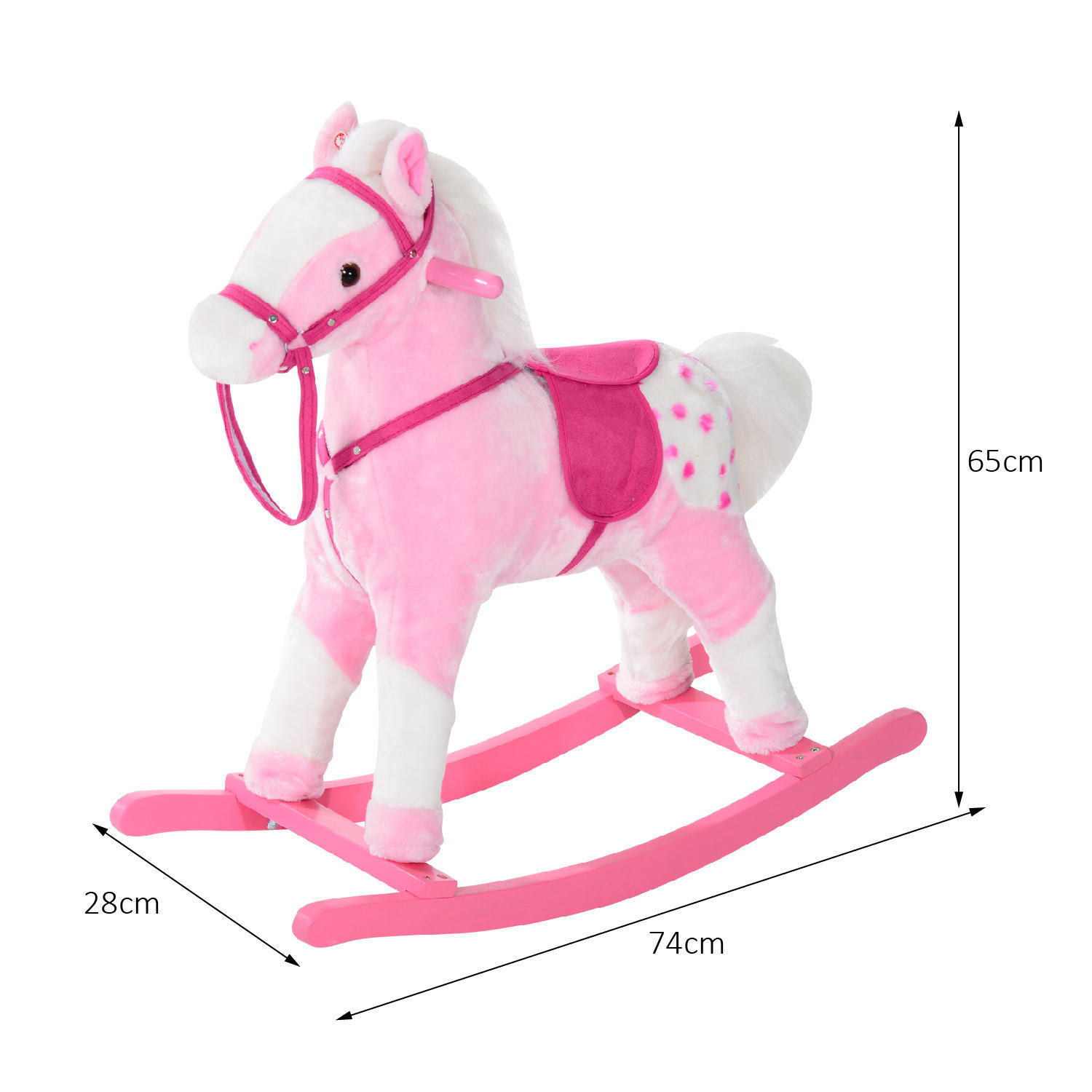 HOMCOM Children Child Kids Plush Rocking Horse with Sound Handle Grip - Traditional Toy Fun Gift Pink - BEYRUN