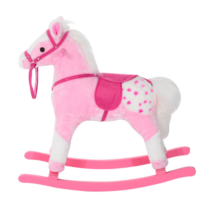 HOMCOM Children Child Kids Plush Rocking Horse with Sound Handle Grip - Traditional Toy Fun Gift Pink - BEYRUN