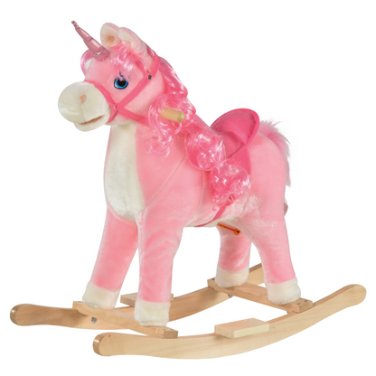 HOMCOM Kids Plush Rocking Horse Ride On Unicorn - Interactive Toy for Children 36-72 Months Pink - BEYRUN