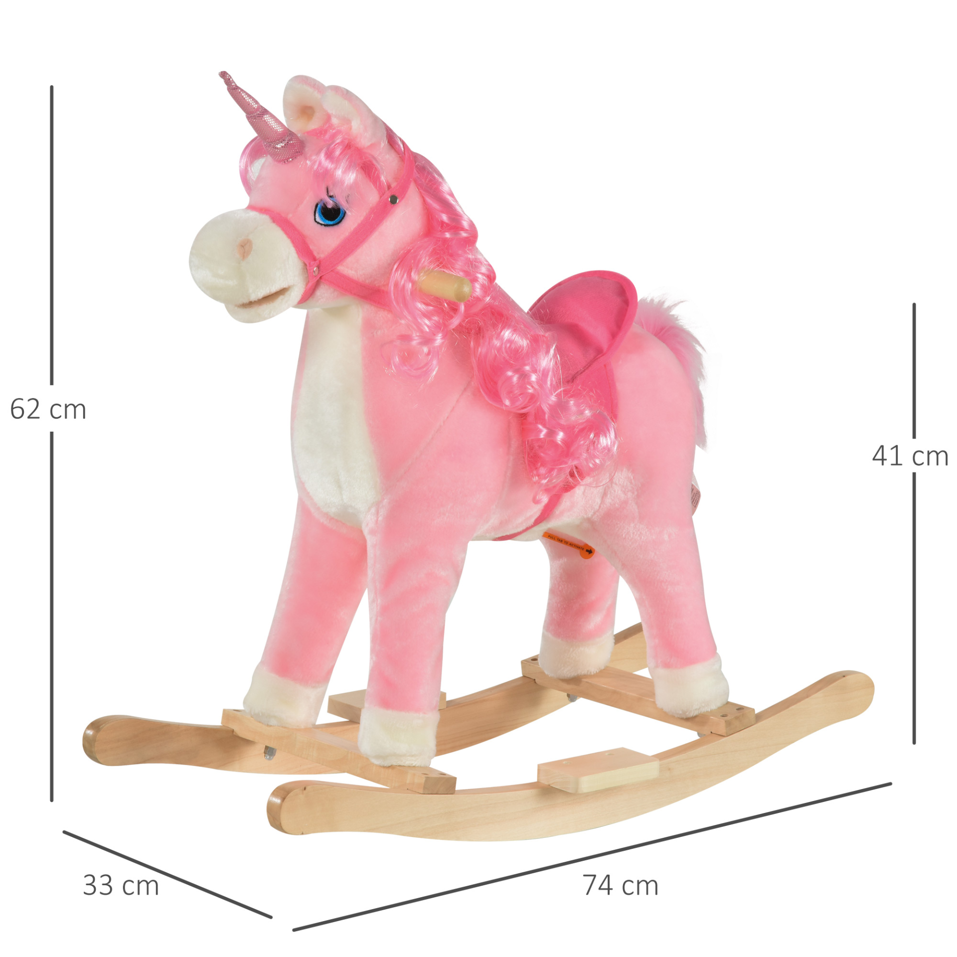 HOMCOM Kids Plush Rocking Horse Ride On Unicorn - Interactive Toy for Children 36-72 Months Pink - BEYRUN