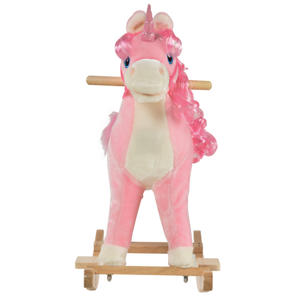 HOMCOM Kids Plush Rocking Horse Ride On Unicorn - Interactive Toy for Children 36-72 Months Pink - BEYRUN