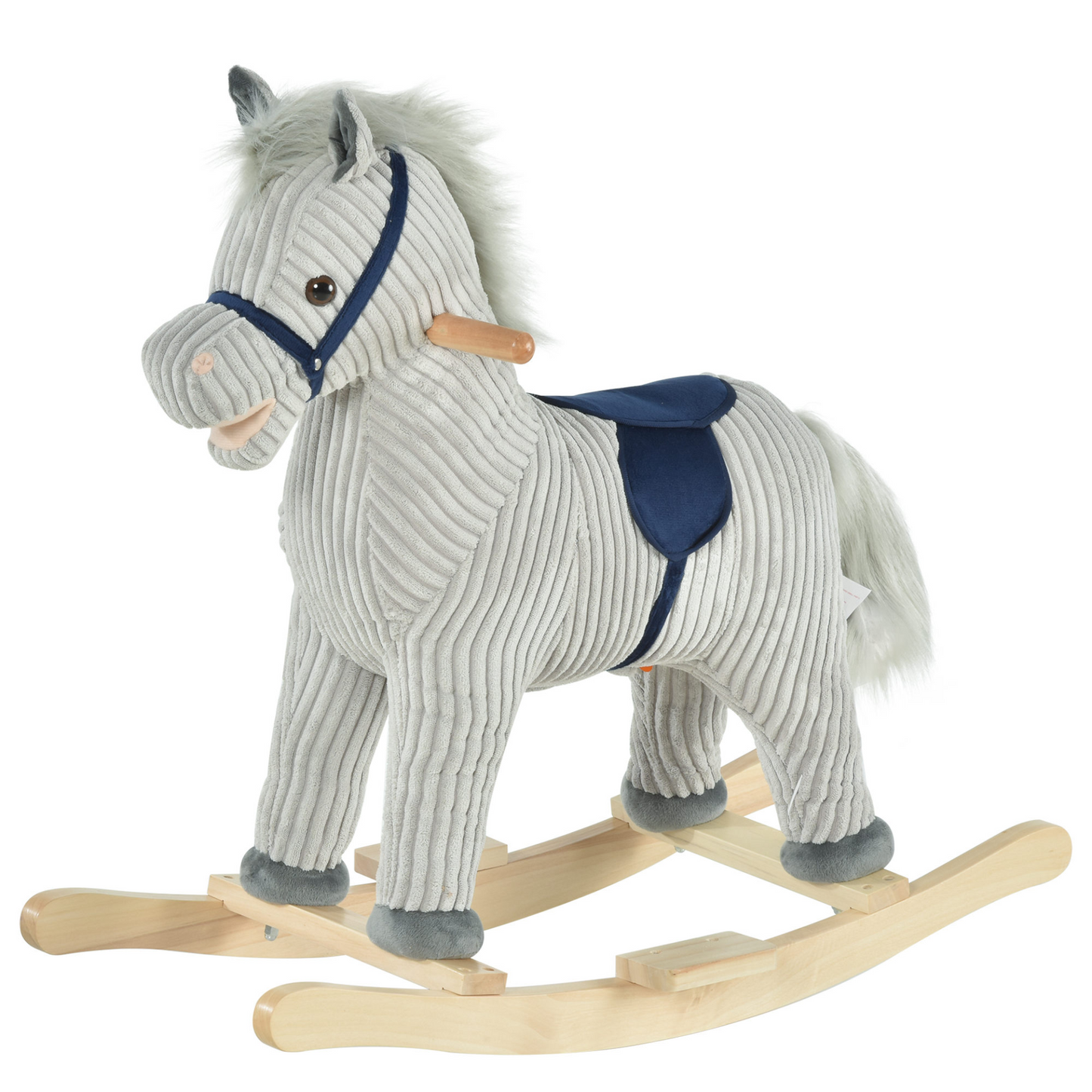 HOMCOM Kids Plush Rocking Horse w/ Sound | Children Rocker Ride On Toy Gift 36 - 72 Months Grey - BEYRUN