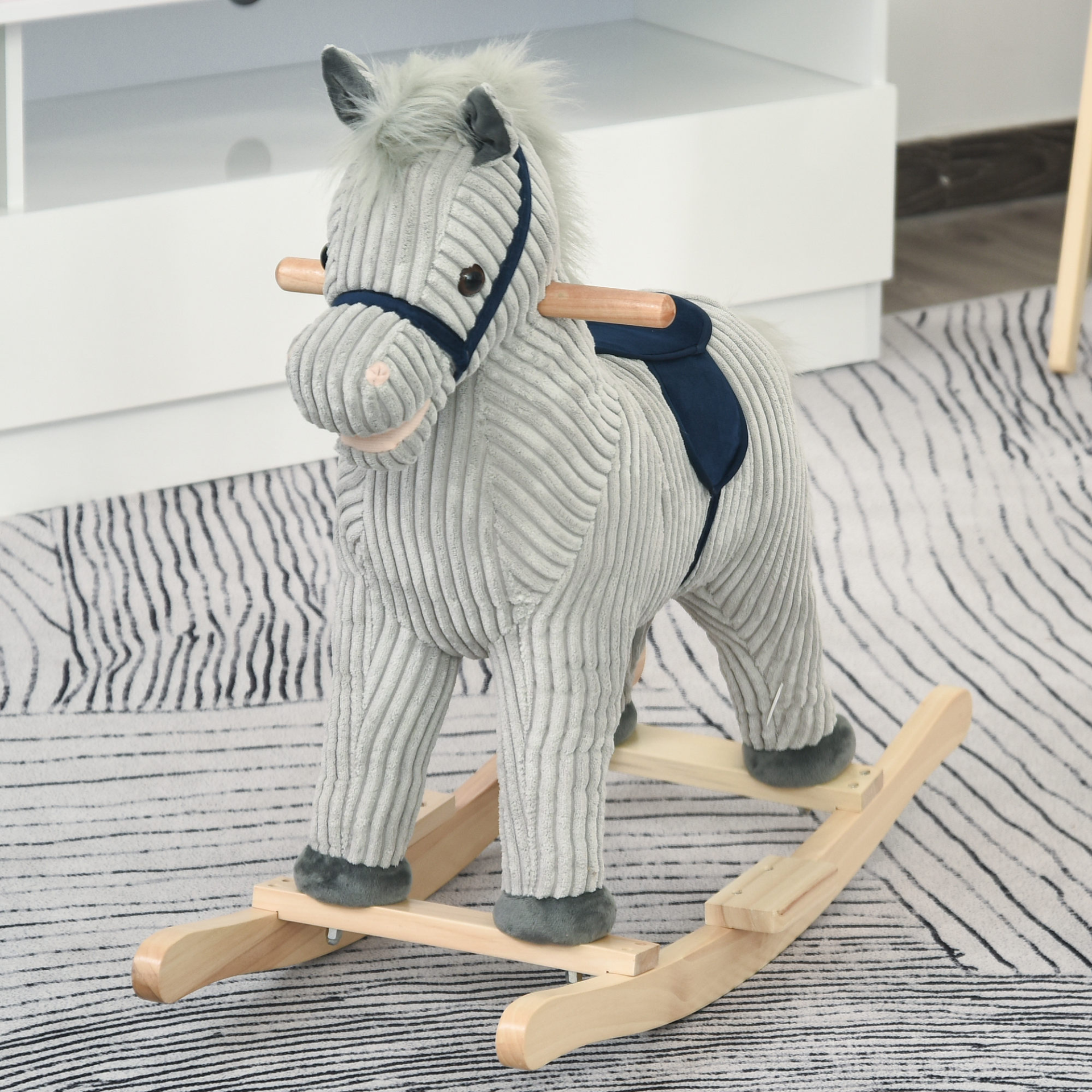 HOMCOM Kids Plush Rocking Horse w/ Sound | Children Rocker Ride On Toy Gift 36 - 72 Months Grey - BEYRUN