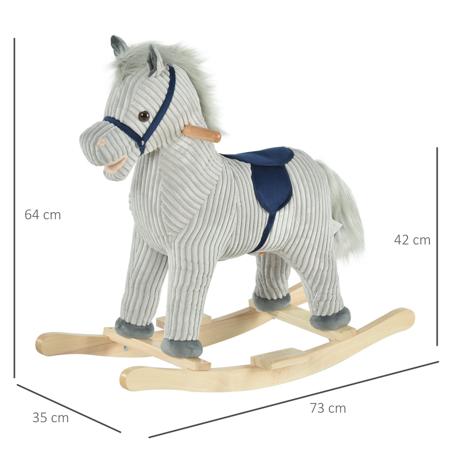 HOMCOM Kids Plush Rocking Horse w/ Sound | Children Rocker Ride On Toy Gift 36 - 72 Months Grey - BEYRUN