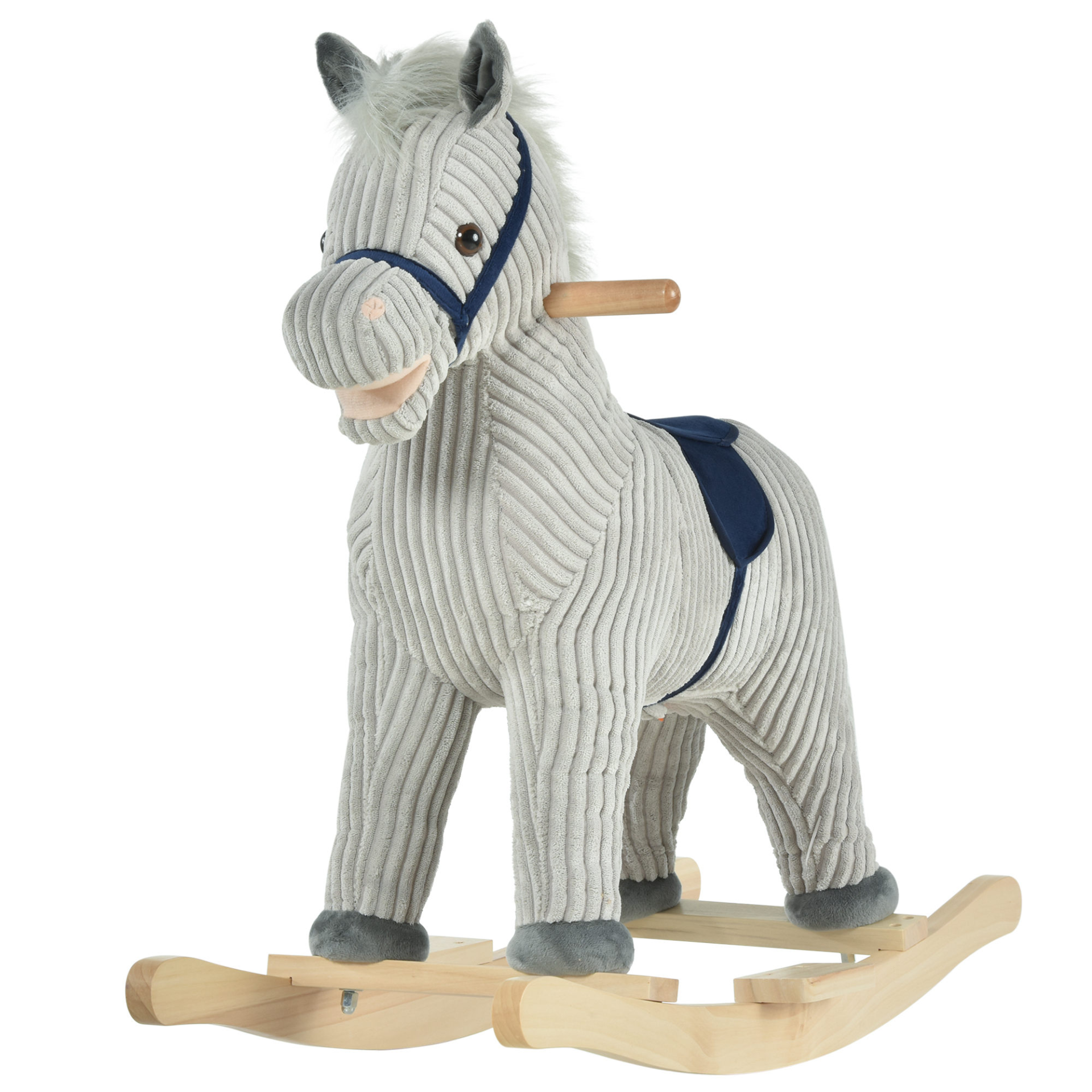 HOMCOM Kids Plush Rocking Horse w/ Sound | Children Rocker Ride On Toy Gift 36 - 72 Months Grey - BEYRUN