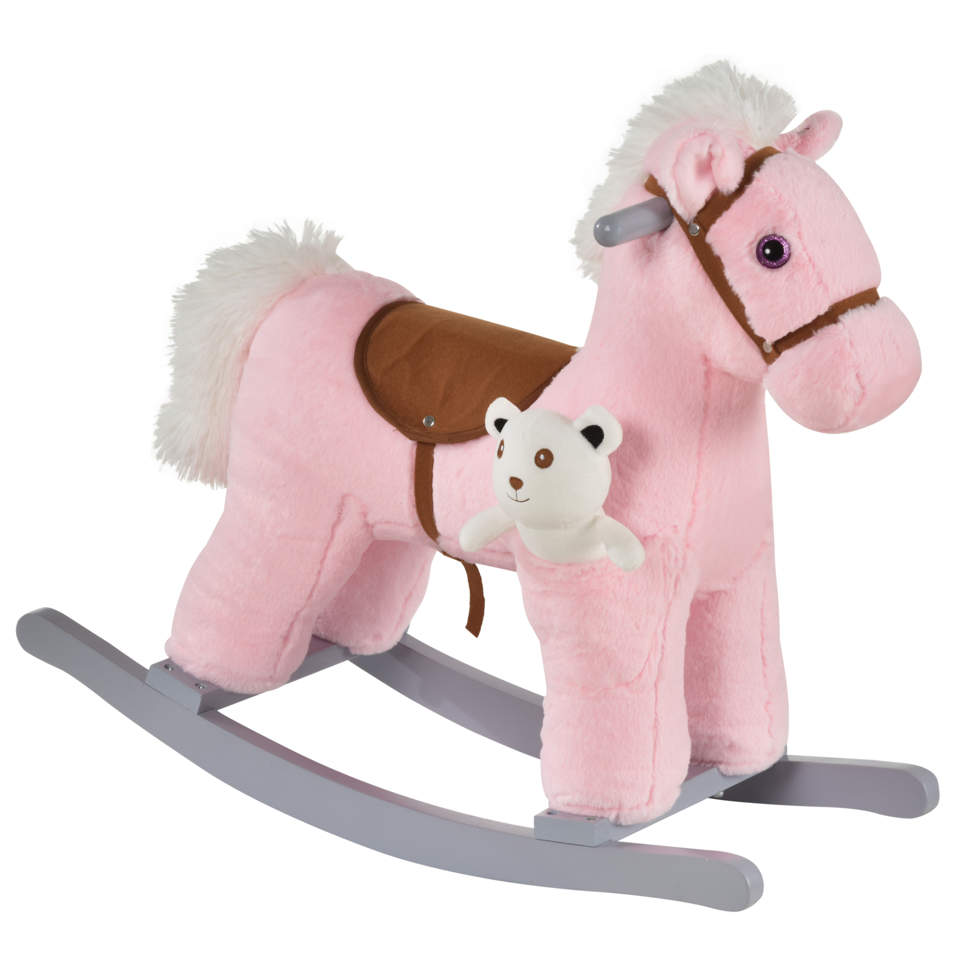 HOMCOM Kids Plush Ride-On Rocking Horse Toy Rocker - Pink - BEYRUN