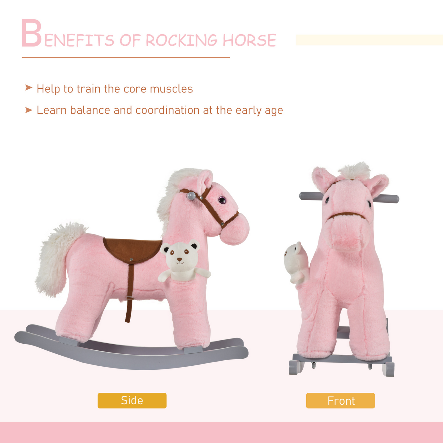 HOMCOM Kids Plush Ride-On Rocking Horse Toy Rocker - Pink - BEYRUN