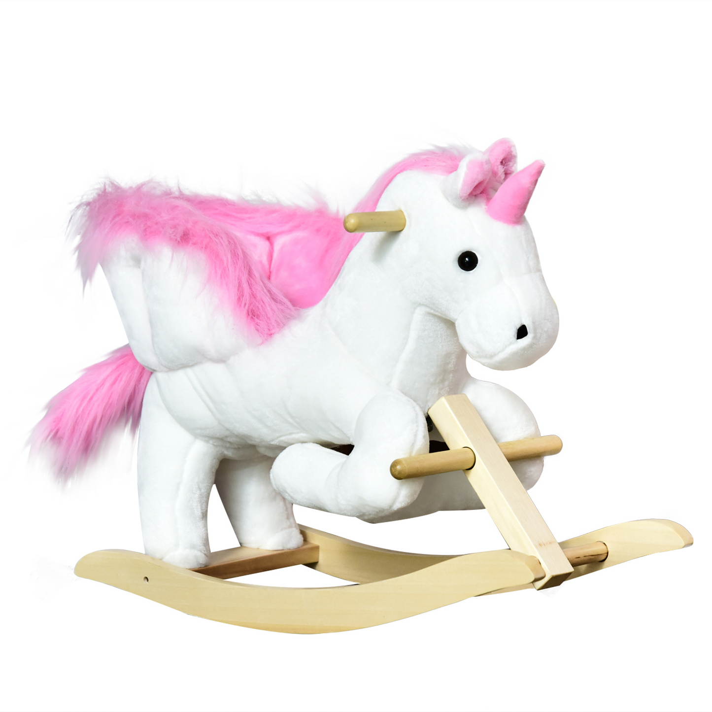 HOMCOM Kids Wooden Plush Ride On Unicorn Rocking Horse Chair Toy with Music - BEYRUN