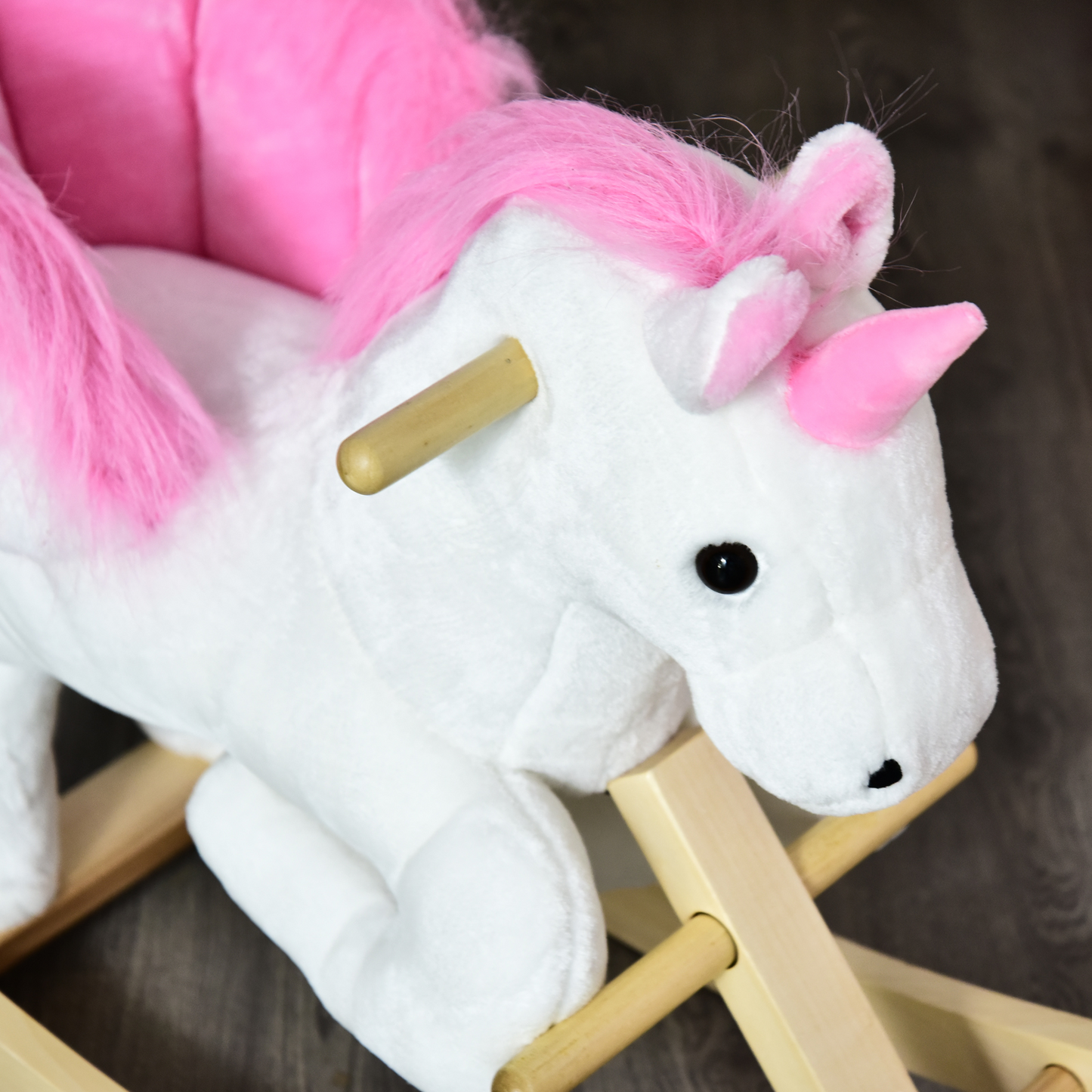 HOMCOM Kids Wooden Plush Ride On Unicorn Rocking Horse Chair Toy with Music - BEYRUN