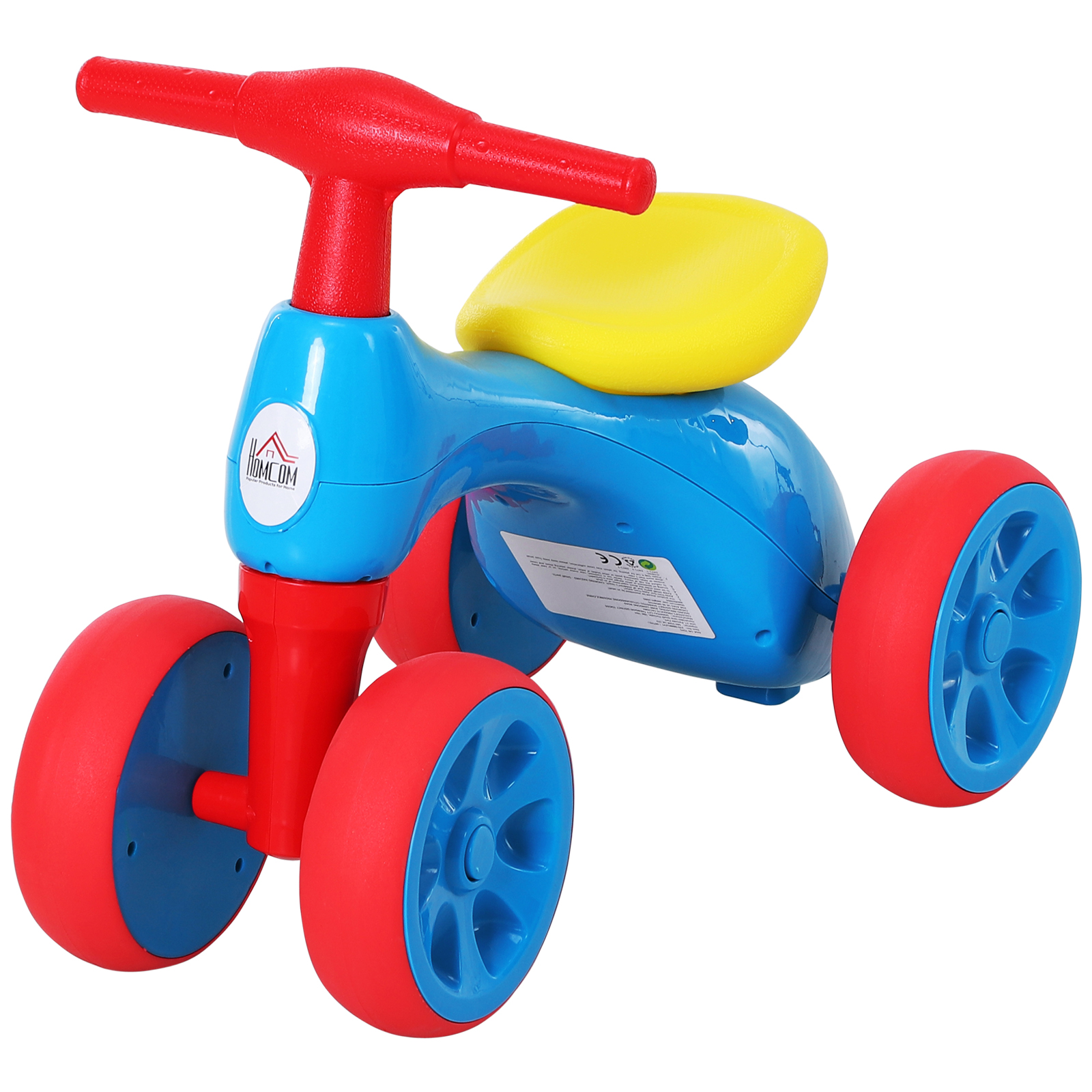 HOMCOM Baby Balance Bike Toddler for Aged 1.5-3 Years | Training Walker with Smooth Rubber Wheels | Ride-on Toy with Storage Bin | Gift for Boys Girls Blue Red - BEYRUN