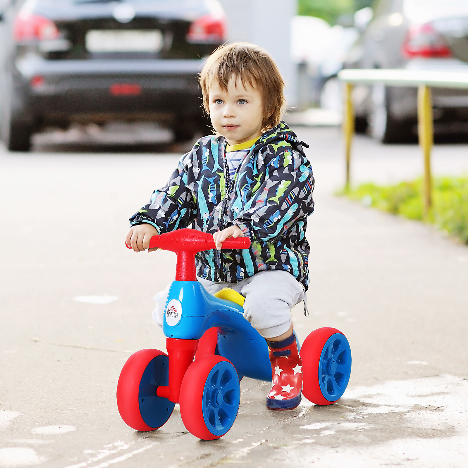 HOMCOM Baby Balance Bike Toddler for Aged 1.5-3 Years | Training Walker with Smooth Rubber Wheels | Ride-on Toy with Storage Bin | Gift for Boys Girls Blue Red - BEYRUN