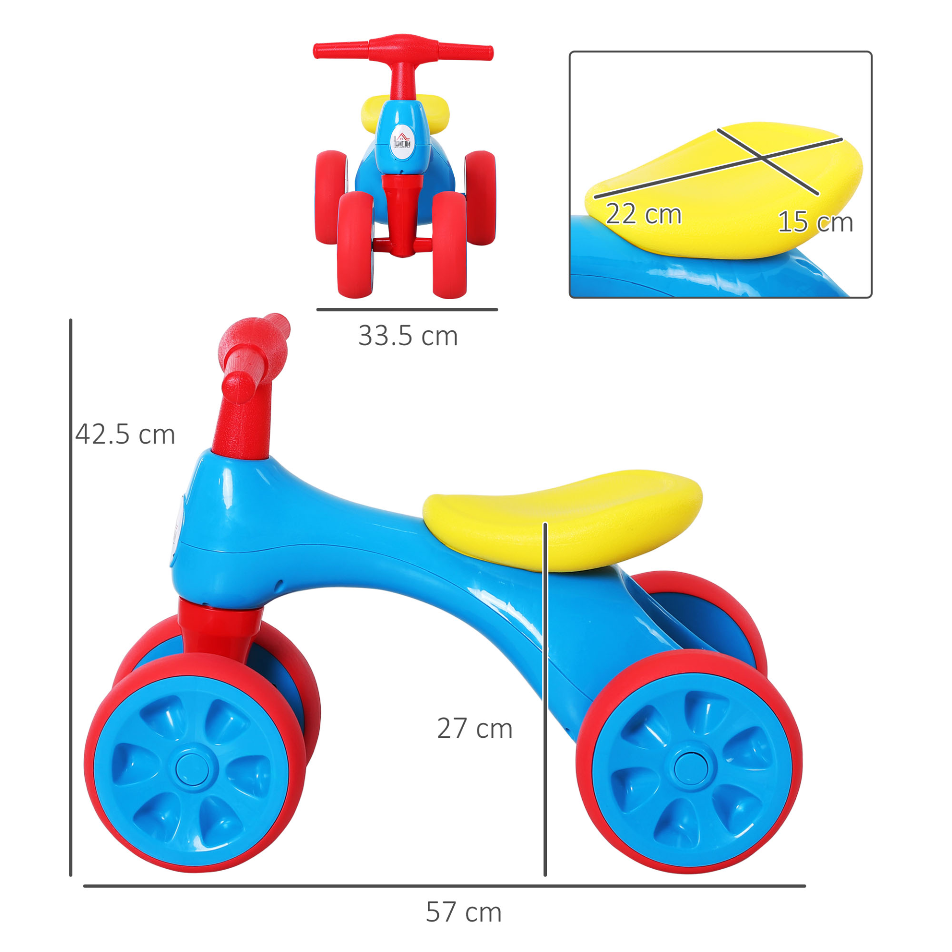 HOMCOM Baby Balance Bike Toddler for Aged 1.5-3 Years | Training Walker with Smooth Rubber Wheels | Ride-on Toy with Storage Bin | Gift for Boys Girls Blue Red - BEYRUN