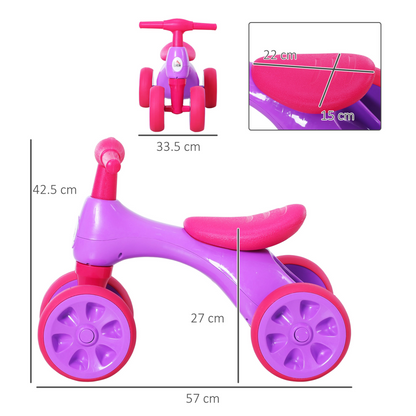 HOMCOM Baby Balance Bike Toddler Training Walker | Smooth Rubber Wheels | Ride on Toy Storage Bin | Gift for Boys Girls Violet Fuchsia - BEYRUN