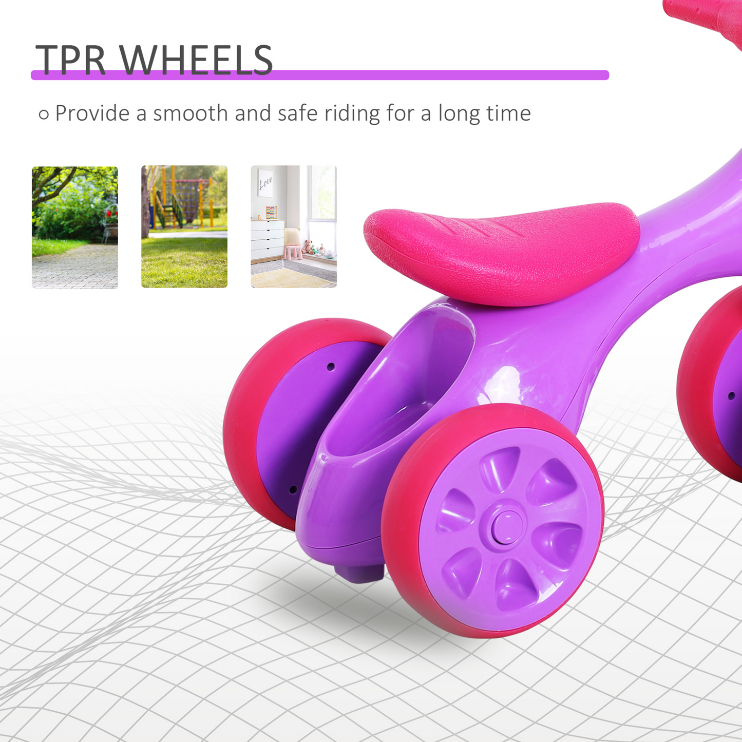 HOMCOM Baby Balance Bike Toddler Training Walker | Smooth Rubber Wheels | Ride on Toy Storage Bin | Gift for Boys Girls Violet Fuchsia - BEYRUN