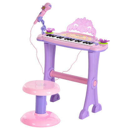 HOMCOM 32 Keys Kids Mini Electronic Keyboard Musical Instrument Educational Game Toy Children Grand Piano Stool Microphone - BEYRUN