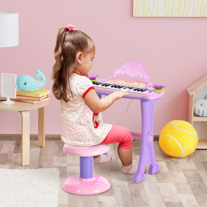 HOMCOM 32 Keys Kids Mini Electronic Keyboard Musical Instrument Educational Game Toy Children Grand Piano Stool Microphone - BEYRUN