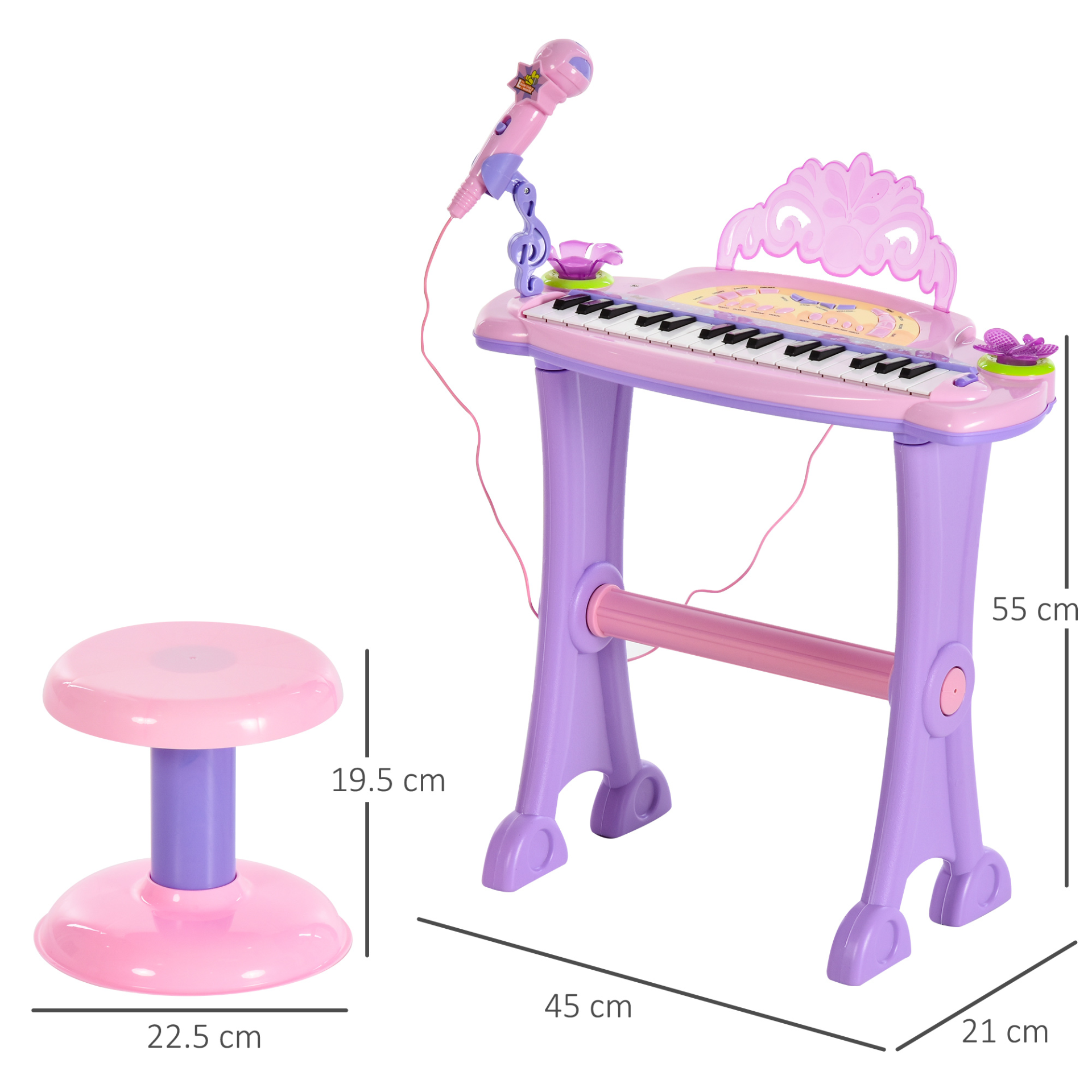 HOMCOM 32 Keys Kids Mini Electronic Keyboard Musical Instrument Educational Game Toy Children Grand Piano Stool Microphone - BEYRUN