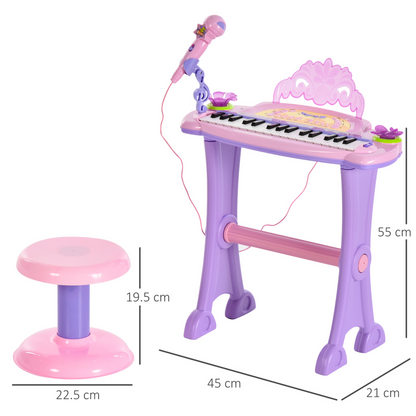 HOMCOM 32 Keys Kids Mini Electronic Keyboard Musical Instrument Educational Game Toy Children Grand Piano Stool Microphone - BEYRUN