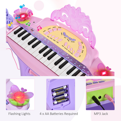 HOMCOM 32 Keys Kids Mini Electronic Keyboard Musical Instrument Educational Game Toy Children Grand Piano Stool Microphone - BEYRUN