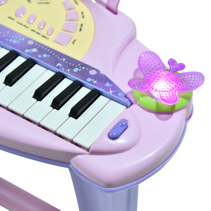 HOMCOM 32 Keys Kids Mini Electronic Keyboard Musical Instrument Educational Game Toy Children Grand Piano Stool Microphone - BEYRUN