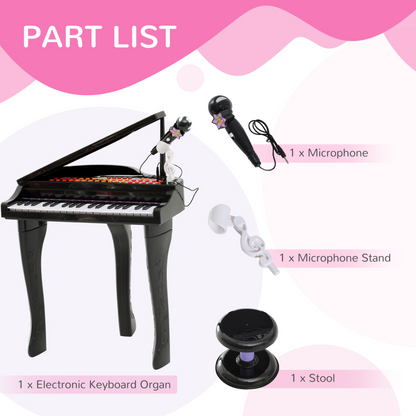 HOMCOM 37 Keys Kids Mini Electronic Keyboard Children Grand Piano with Stool Microphone Light Musical Instrument Educational Game Toy Set (Black) - BEYRUN