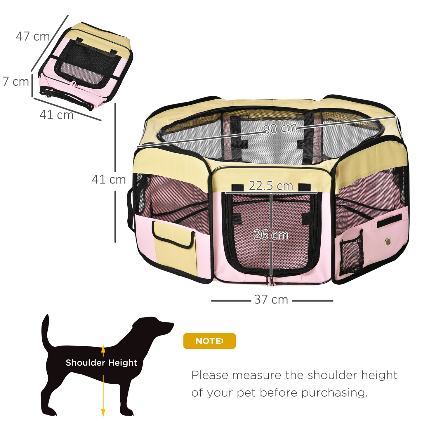 PawHut Fabric Pet Whelping Box - Small Pink Playpen for Dogs, Cats, Puppies, Rabbits, Guinea Pigs with Carry Bag