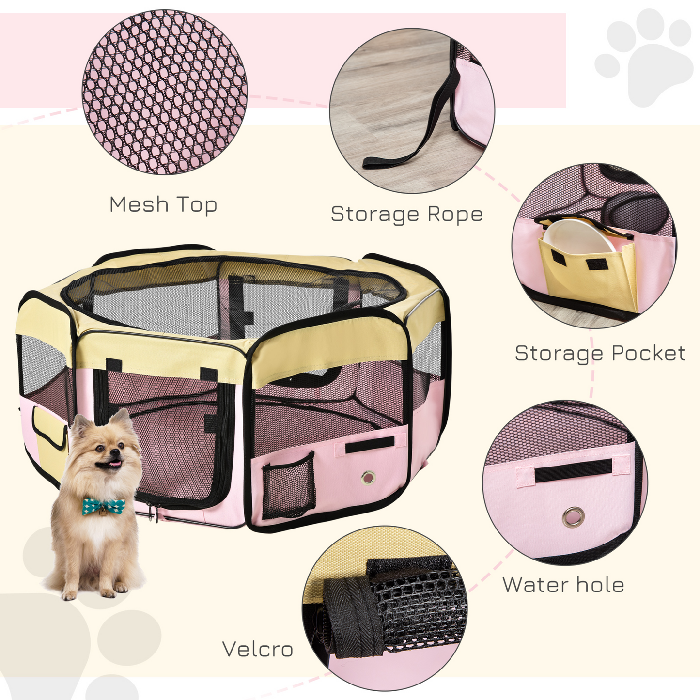 PawHut Fabric Pet Whelping Box - Small Pink Playpen for Dogs, Cats, Puppies, Rabbits, Guinea Pigs with Carry Bag