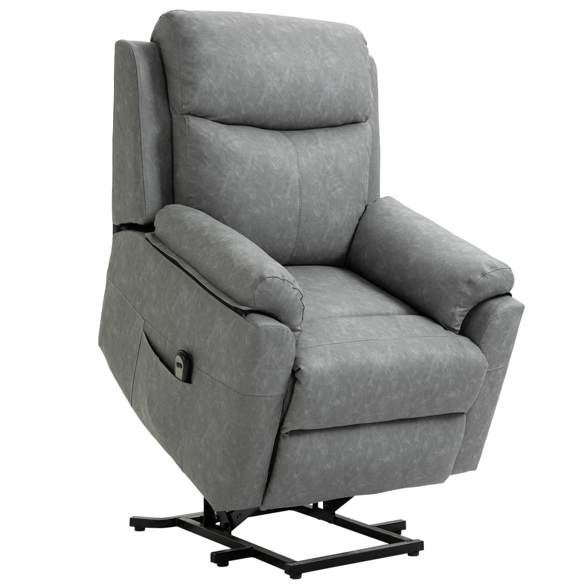 HOMCOM Electric Power Lift Recliner Chair - Faux Leather Armchair for Elderly with Remote Control, Side Pocket - Grey - BEYRUN