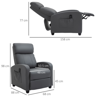 HOMCOM Recliner Sofa Massage Chair PU Leather with Footrest & Remote Control, Grey - Perfect for Living Room, Bedroom, Home Theater - BEYRUN