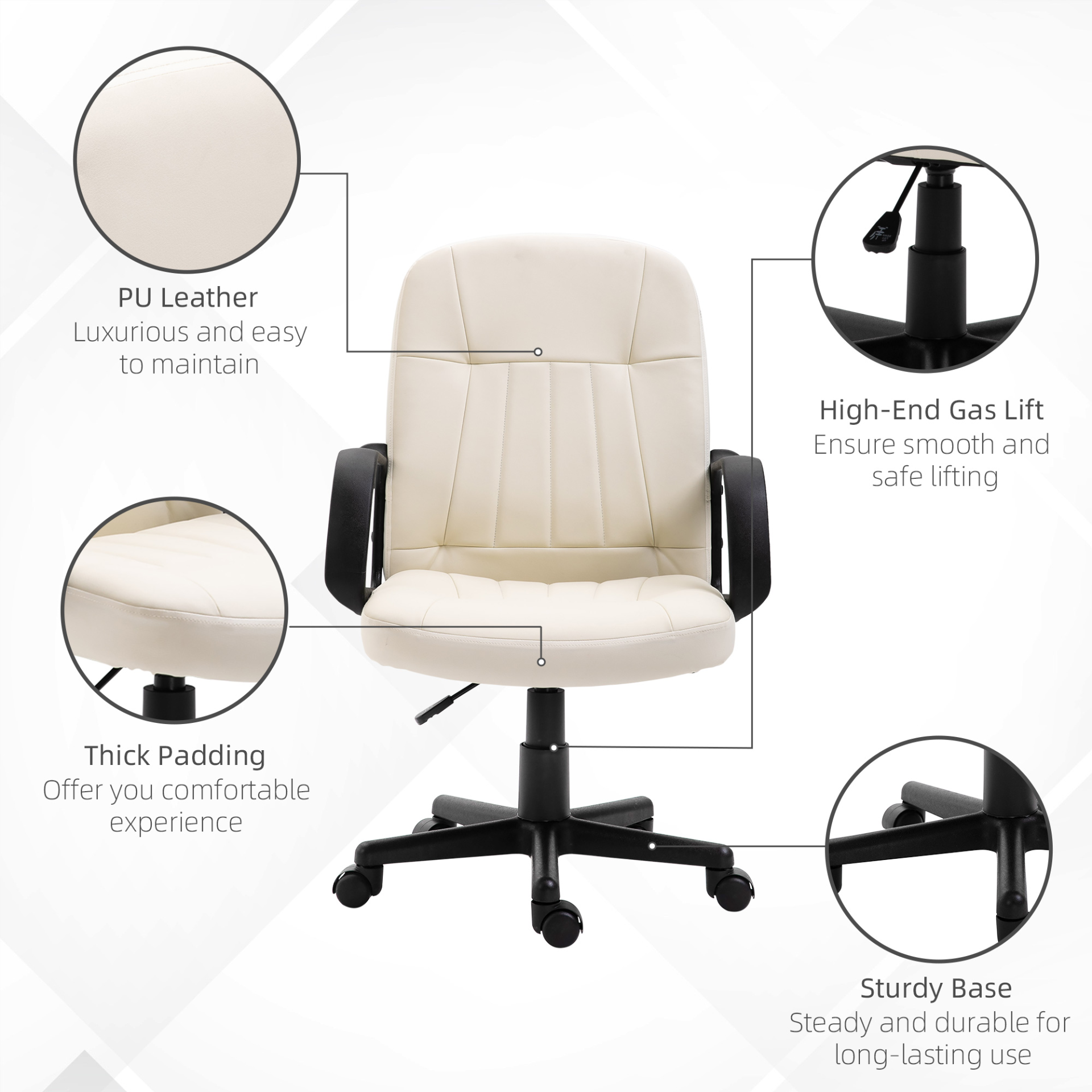 HOMCOM Swivel Executive Office Chair | PU Leather Ergonomic Desk Chair for Home & Office - BEYRUN