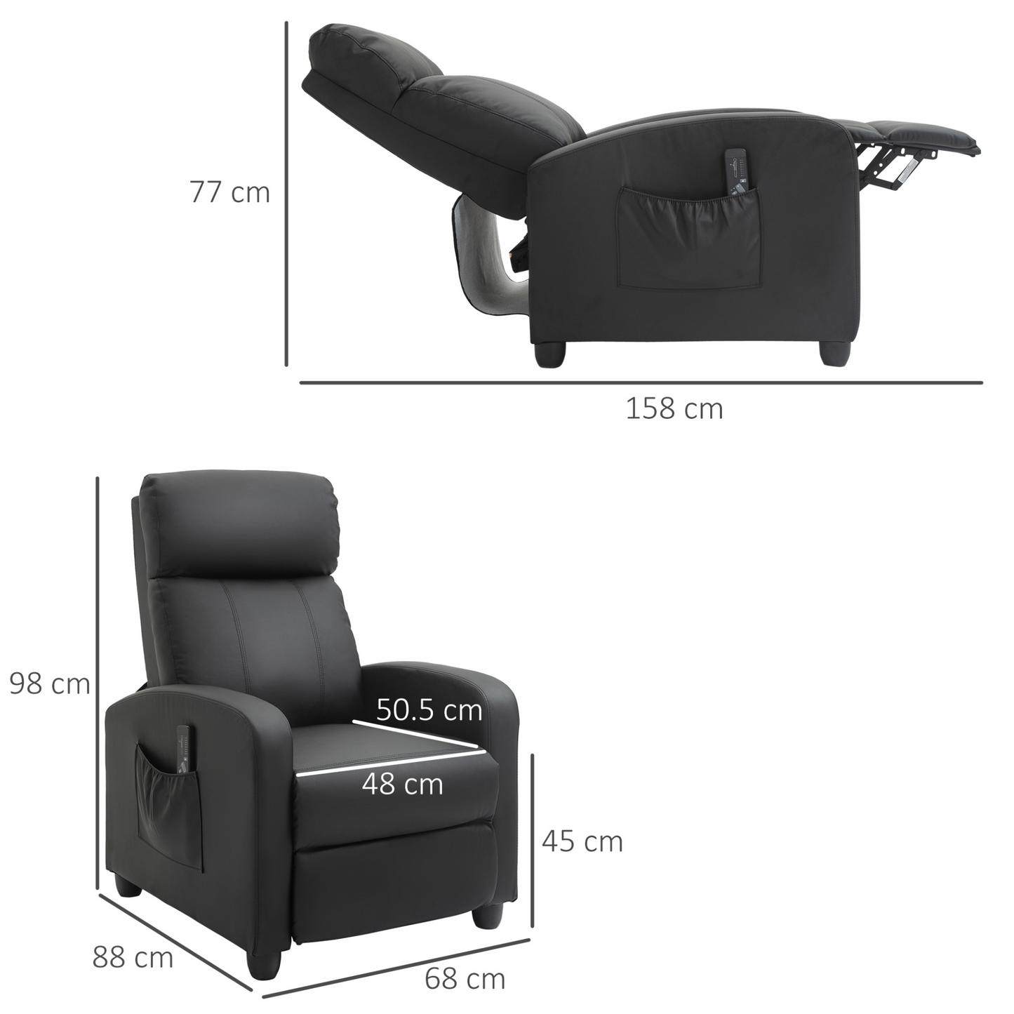 HOMCOM Recliner Sofa Massage Chair - PU Leather Armchair with Footrest & Remote Control for Living Room, Bedroom, Home Theater, Black - BEYRUN