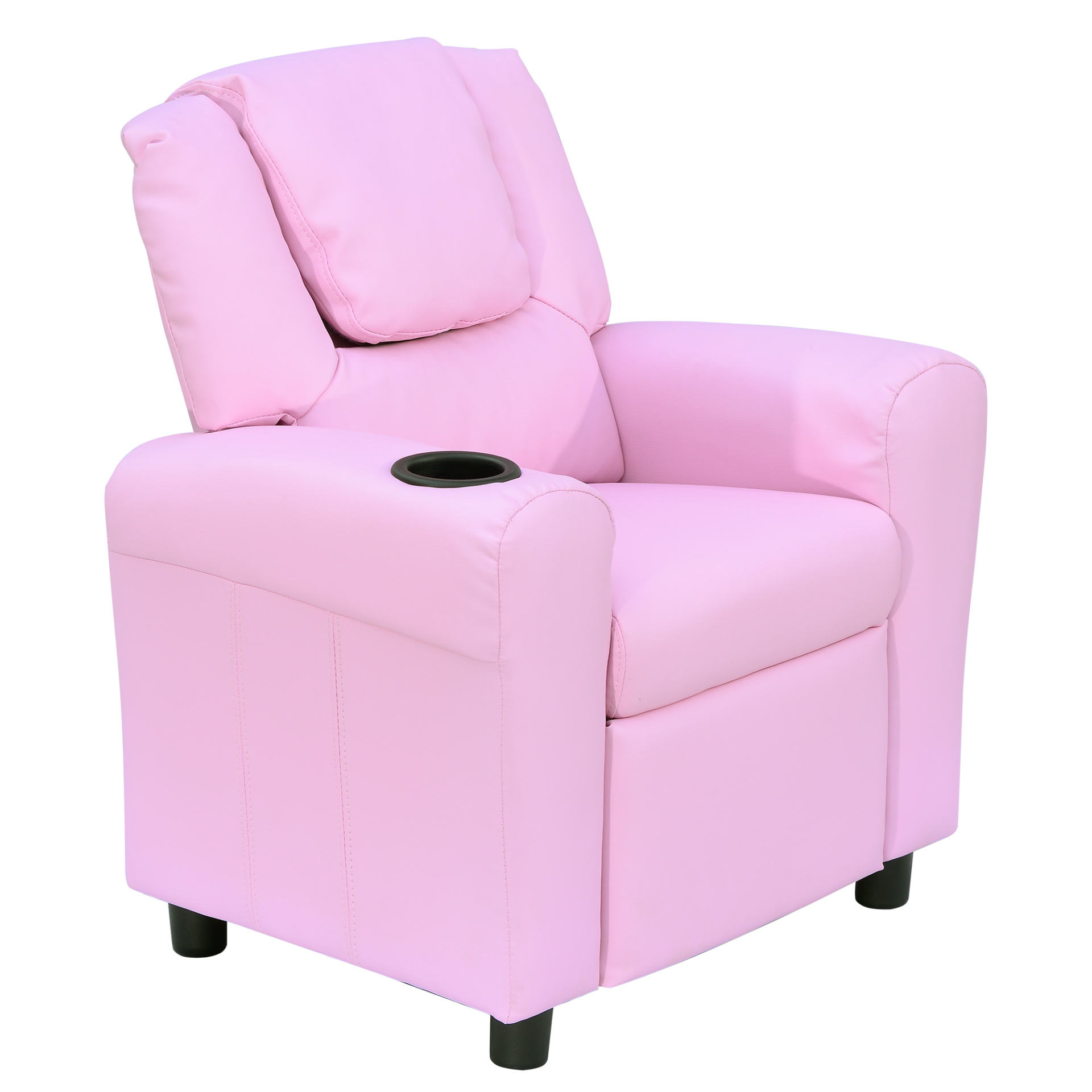 HOMCOM Kids Pink Recliner Armchair with Cup Holder - PU Leather Children's Lounger Sofa for Games & Relaxation - BEYRUN