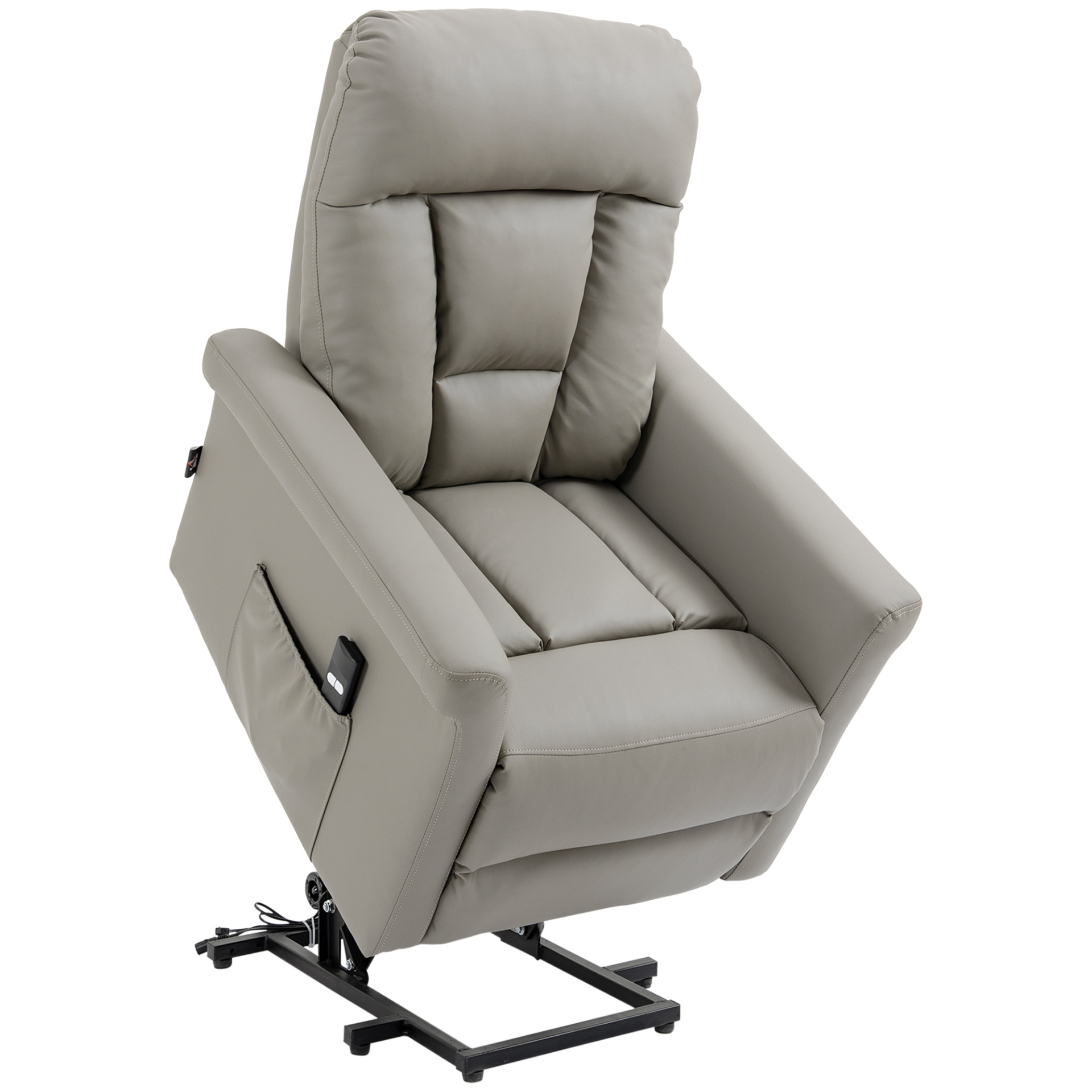 HOMCOM Power Lift Chair - Grey PU Leather Recliner Sofa for Elderly with Remote Control and Side Pocket - BEYRUN