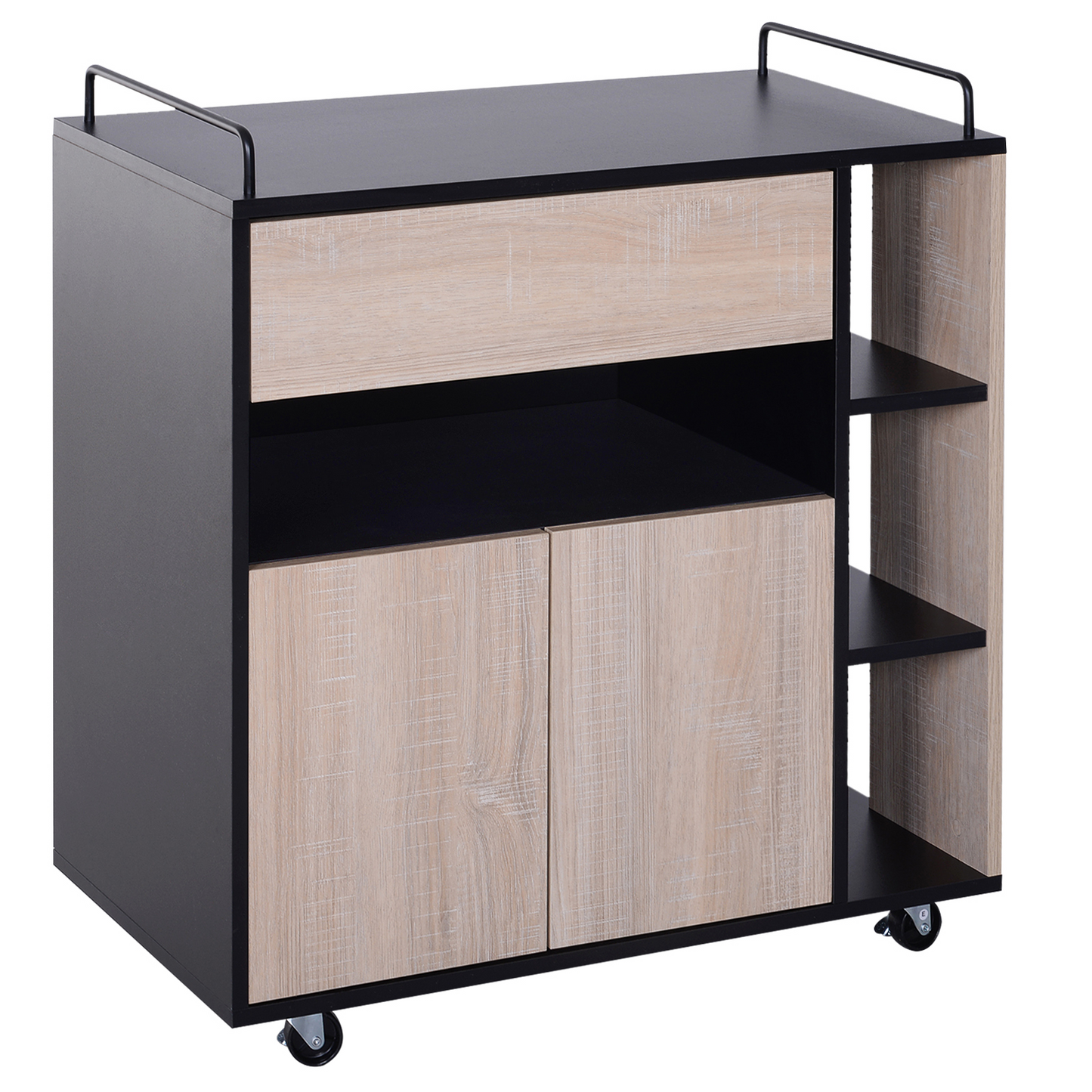 HOMCOM Rolling Kitchen Storage Trolley Cart - Modern Island Cabinet with Locking Wheels, Drawer, Cupboard, and Shelves - BEYRUN