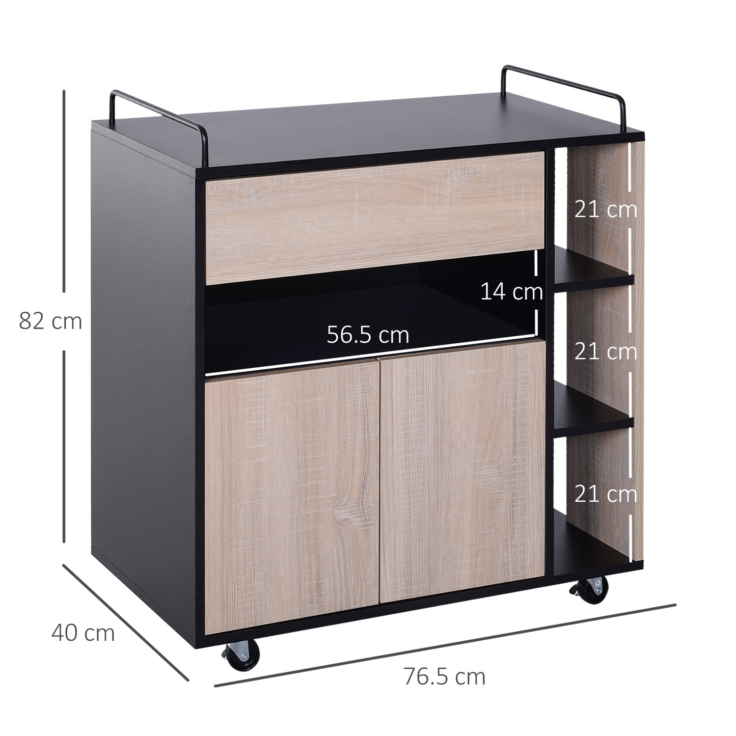 HOMCOM Rolling Kitchen Storage Trolley Cart - Modern Island Cabinet with Locking Wheels, Drawer, Cupboard, and Shelves - BEYRUN