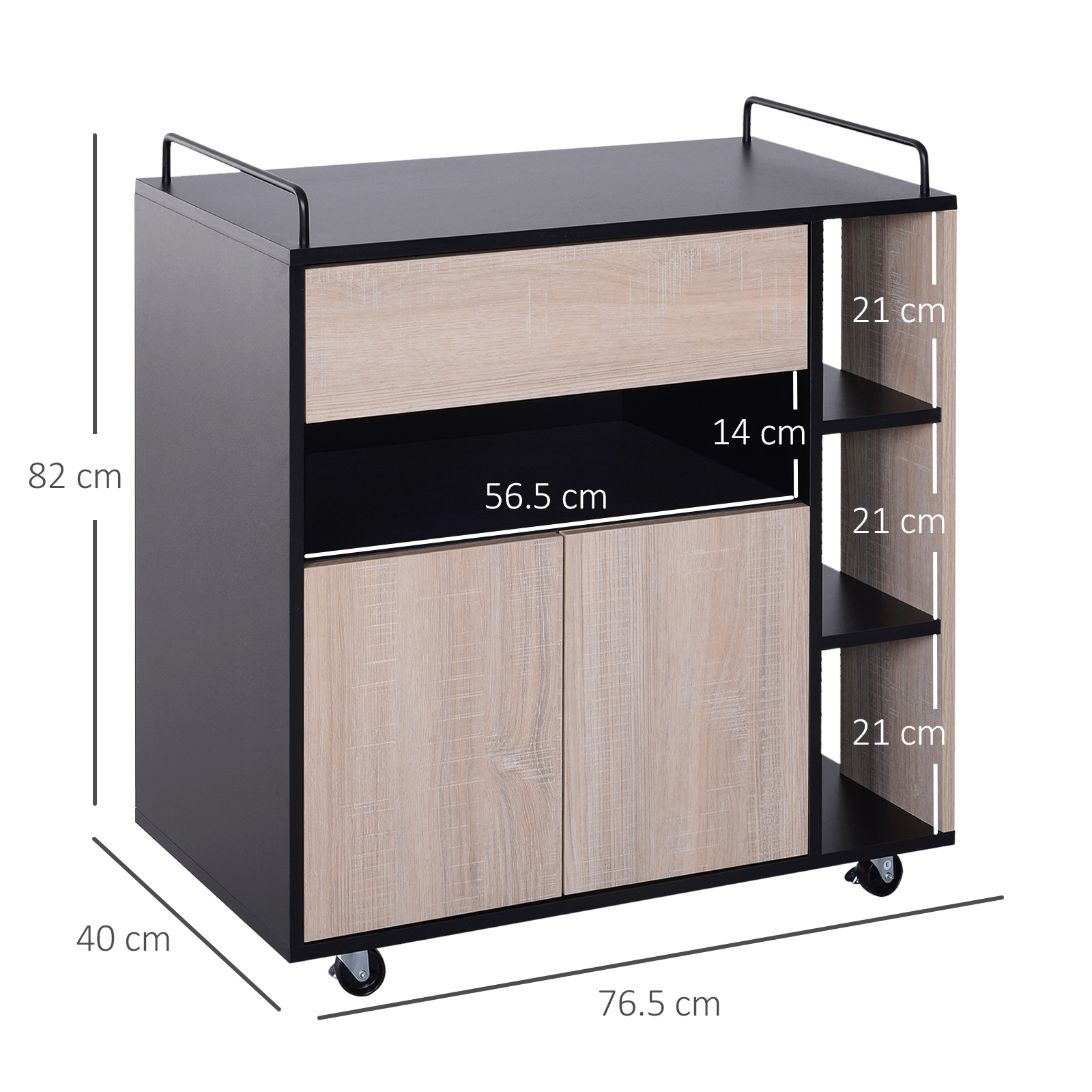 HOMCOM Rolling Kitchen Storage Trolley Cart - Modern Island Cabinet with Locking Wheels, Drawer, Cupboard, and Shelves - BEYRUN