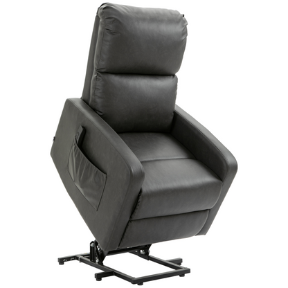 HOMCOM Riser & Recliner Chair for Elderly, PU Leather Lift Chair w/ Remote Control - Charcoal Grey - BEYRUN