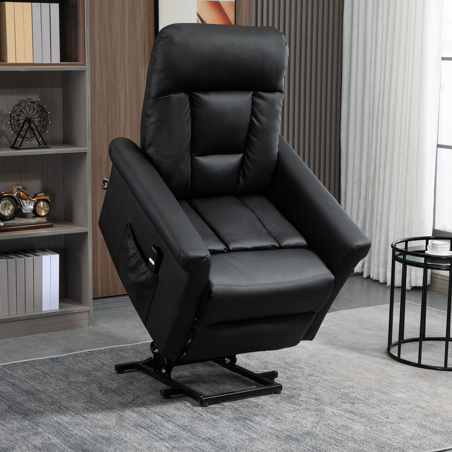 HOMCOM Power Lift Recliner Chair - PU Leather, Remote-Controlled, Black - BEYRUN