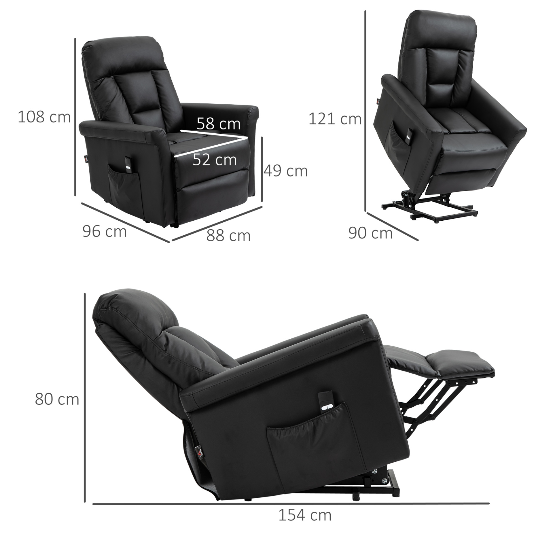 HOMCOM Power Lift Recliner Chair - PU Leather, Remote-Controlled, Black - BEYRUN