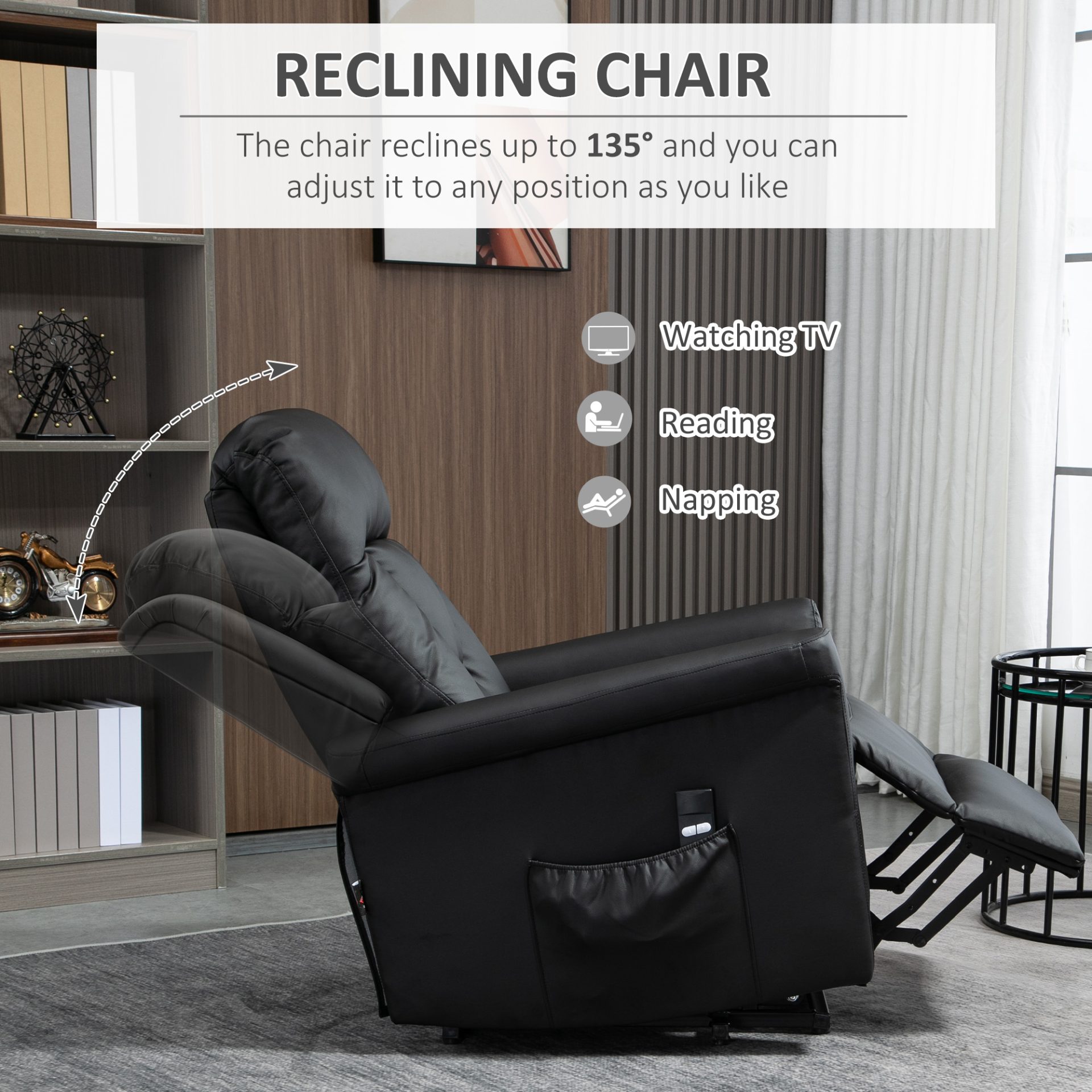 HOMCOM Power Lift Recliner Chair - PU Leather, Remote-Controlled, Black - BEYRUN