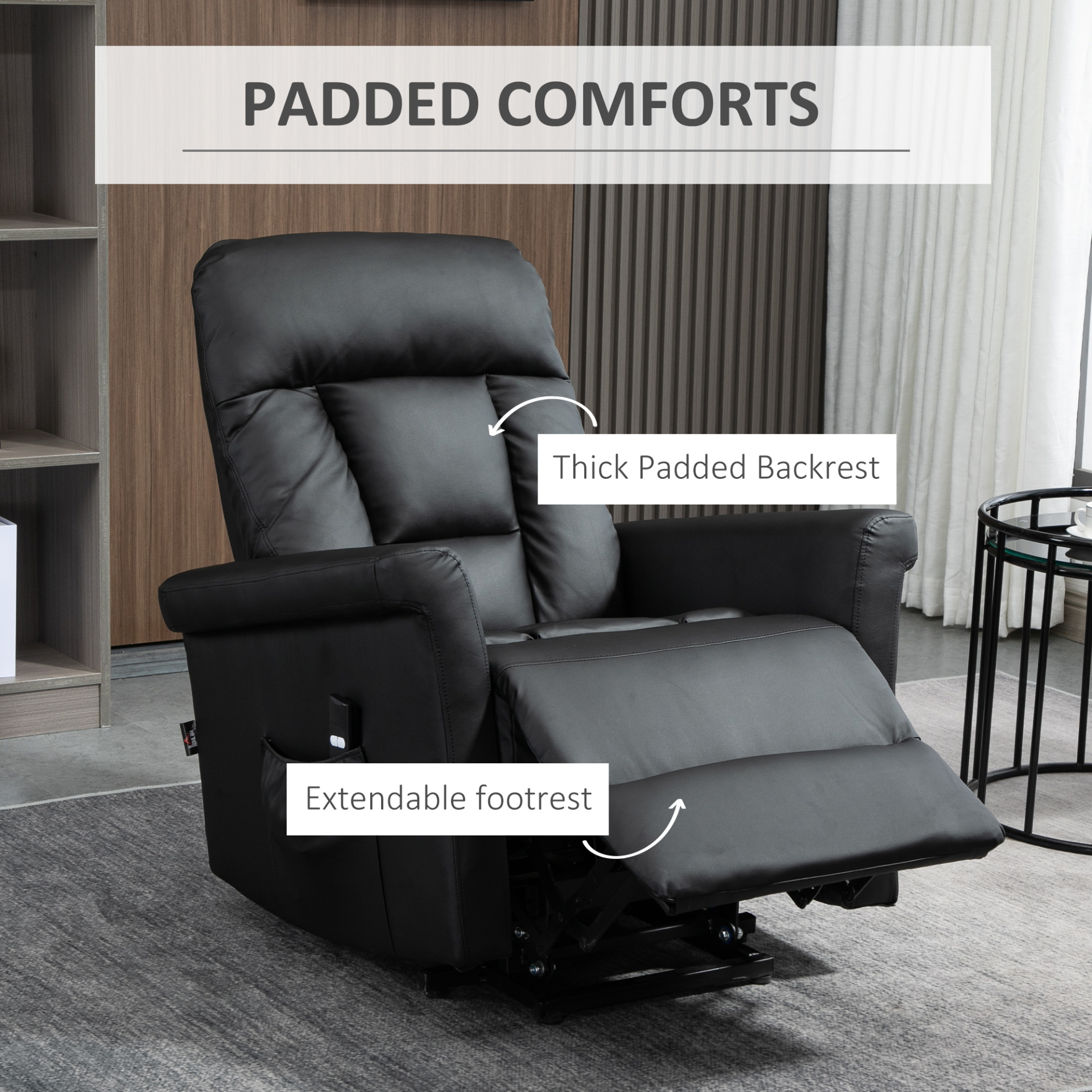 HOMCOM Power Lift Recliner Chair - PU Leather, Remote-Controlled, Black - BEYRUN