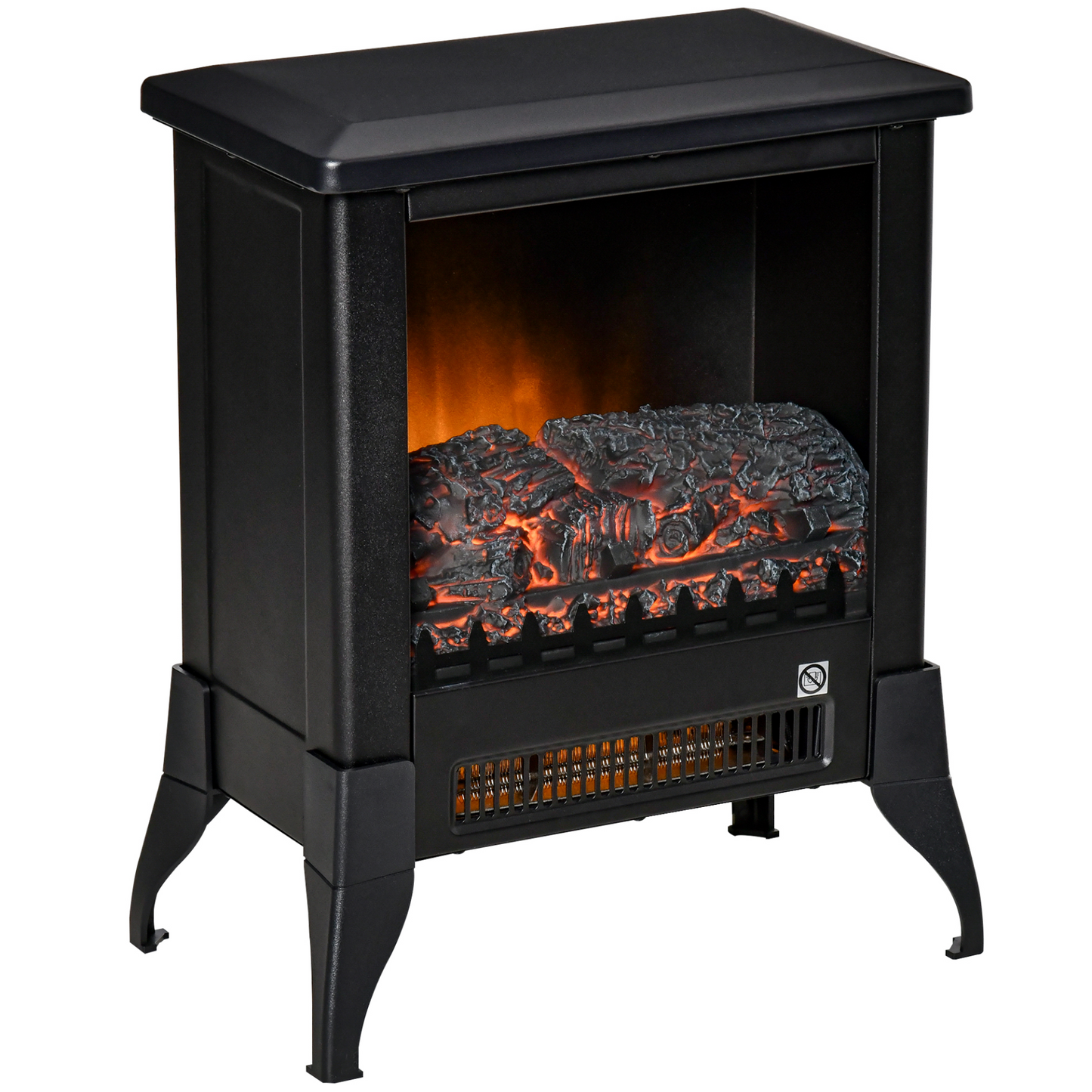 HOMCOM Electric Fireplace Stove - Freestanding Heater with Realistic Flame Effect & Overheat Protection, Black - BEYRUN