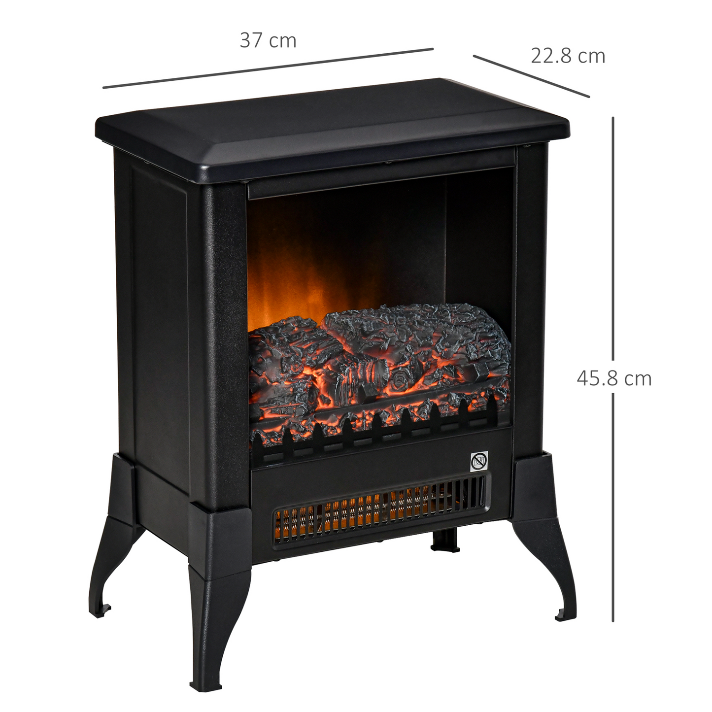 HOMCOM Electric Fireplace Stove - Freestanding Heater with Realistic Flame Effect & Overheat Protection, Black - BEYRUN