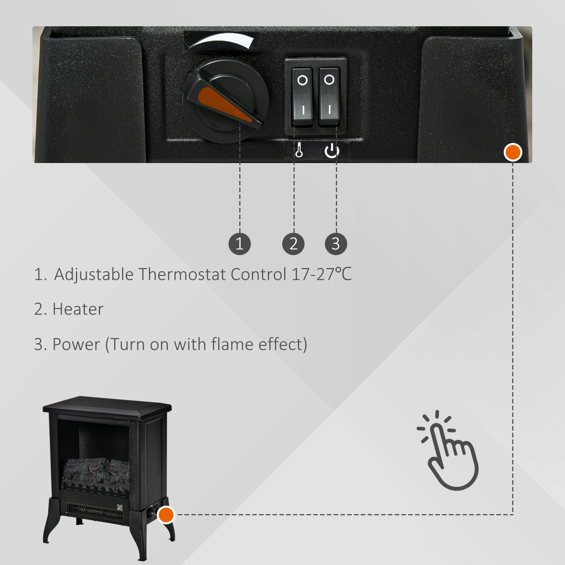 HOMCOM Electric Fireplace Stove - Freestanding Heater with Realistic Flame Effect & Overheat Protection, Black - BEYRUN