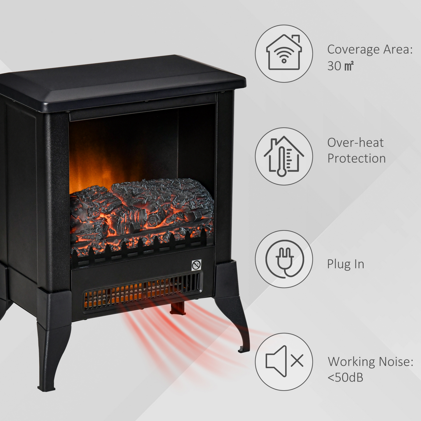 HOMCOM Electric Fireplace Stove - Freestanding Heater with Realistic Flame Effect & Overheat Protection, Black - BEYRUN