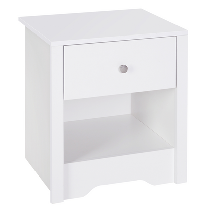 HOMCOM Modern Bedside Table - Stylish Nightstand with Drawer & Shelf for Living Room & Bedroom, White Finish - BEYRUN