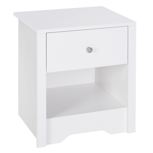 HOMCOM Modern Bedside Table - Stylish Nightstand with Drawer & Shelf for Living Room & Bedroom, White Finish - BEYRUN